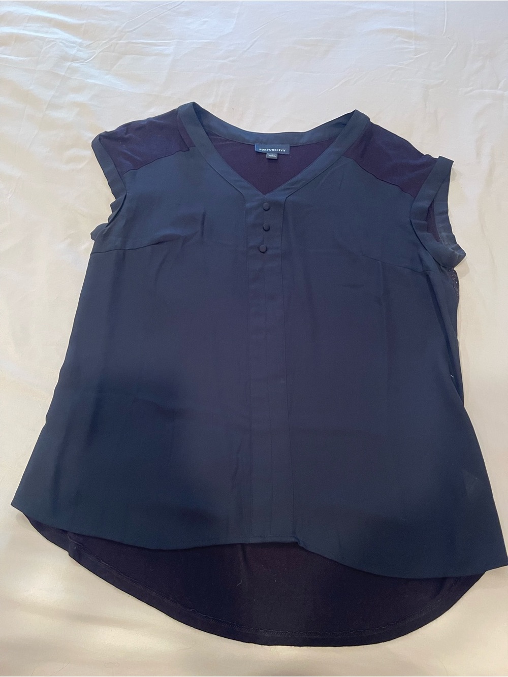 Petite Sophisticated Black V-Neck Cap-Sleeve Blouse